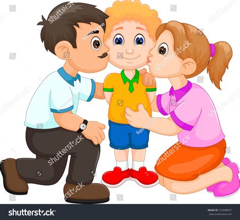 Boy Kissed His Father Mother Cartoon Vetor Stock Livre De Direitos