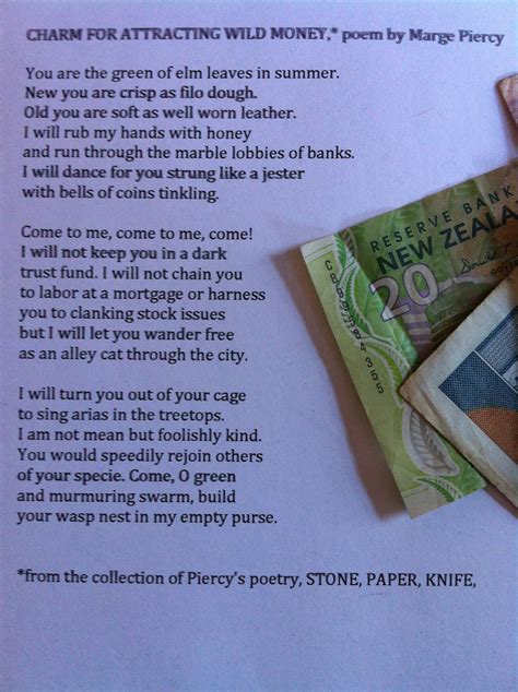 Charm For Attracting Wild Money By Marge Piercy Money Poem Best Poems