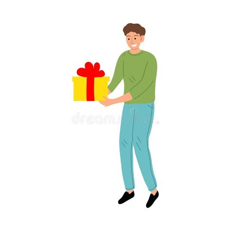 Smiling Kid Boy Carrying Birthday Present Box Vector Illustration Stock