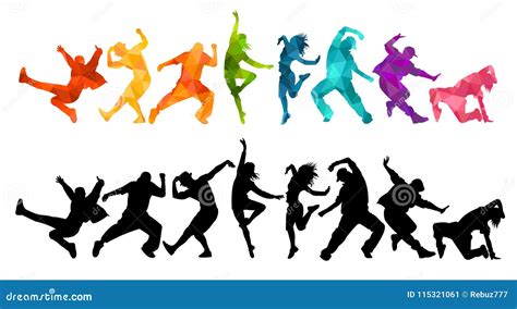 Detailed Illustration Silhouettes Of Expressive Dance People Dancing