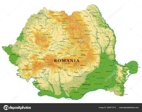 Highly Detailed Physical Map Romania Vector Format All Relief Forms