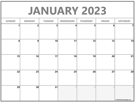 Monthly Calendar Template January 2023 Blank Calendar Printable 2023