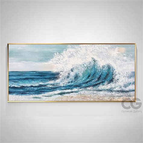 Textured Ocean Wave Wall Art Large Framed Blue Sea Painting Etsy