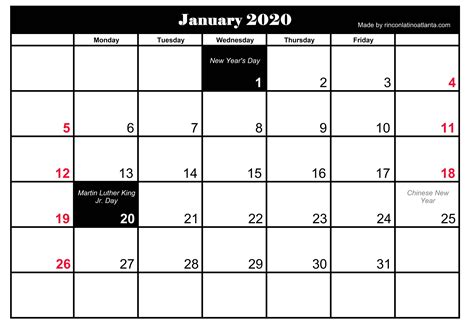 january  holidays calendar
