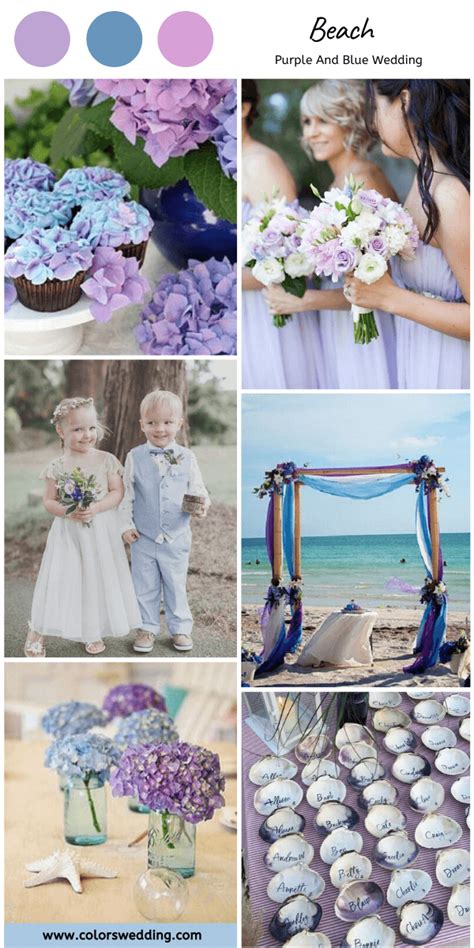 Purple And Blue Wedding Color Scheme With Flowers Cupcakes Cake Beach