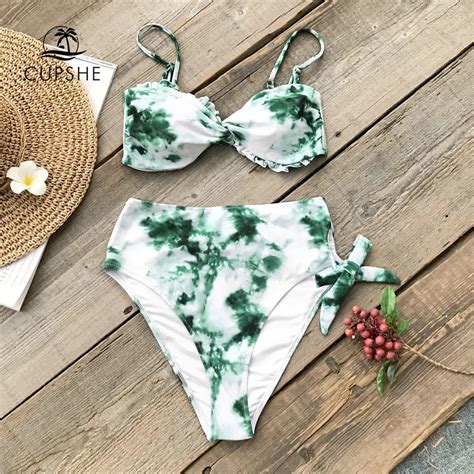 Buy Cupshe Green And White Tie Dye High Waist Bikini