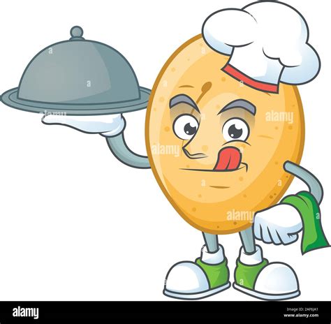 Cute Potato As A Chef With Hat And Tray Cartoon Style Design Stock