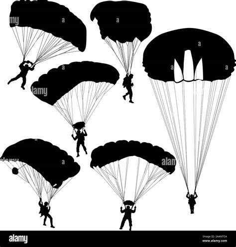 Set Skydiver Silhouettes Parachuting A Vector Illustration Stock Vector