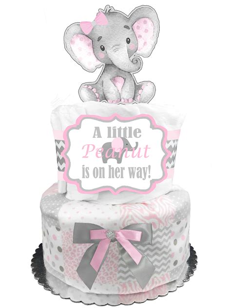 Elephant 2-Tier Diaper Cake for a Girl - Baby Shower Gift - Baby Shower 