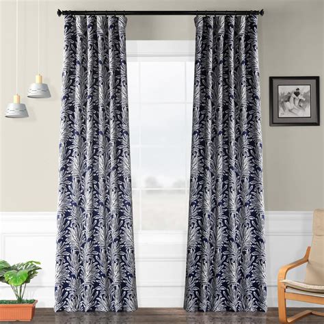 Exclusive Fabrics And Furnishings Semi Opaque Flora Navy Blackout Curtain
