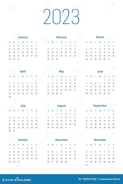 Annual Calendar For 2023 Stock Vector Illustration Of Blue 180967528