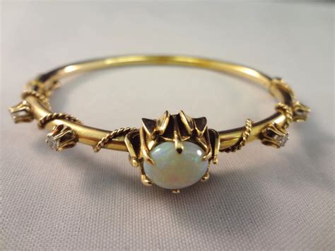 Lot Detail 14k Yellow Gold Opal And Diamond Bangle Bracelet