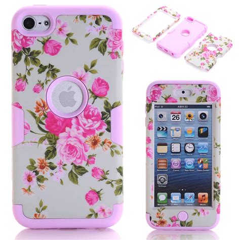 3 In 1 Floral Case Cover For Apple Ipod Touch 6 Hybrid Rubber Silicone