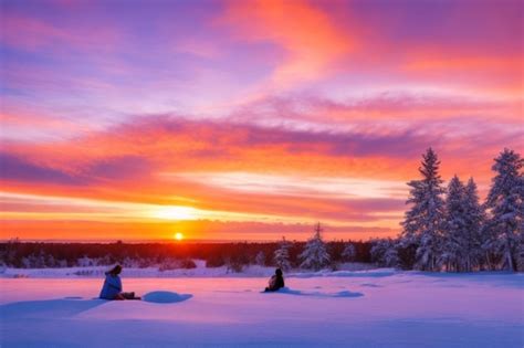 Premium Ai Image Winter Sunset Panoramic Landscape
