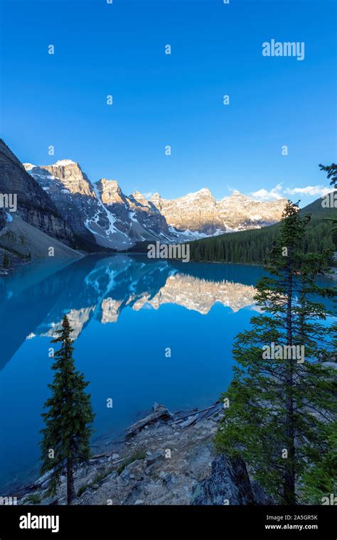 Sunrise At The Moraine Lake In Banff National Park Canada Stock Photo