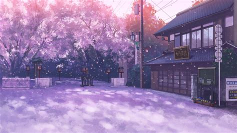 Download 1920x1080 Anime Landscape Sakura Blossom Building Street