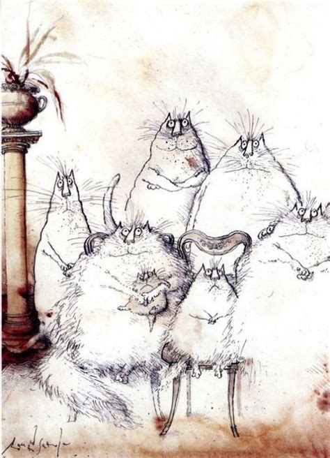 1 female (black cat) 2 male (tan cat, and brown kitten). Ronald Searle's 1960s cat drawings | Funny art, Cats ...