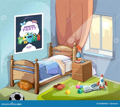 Childrens Bedroom Interior In Cartoon Style Stock Vector Illustration