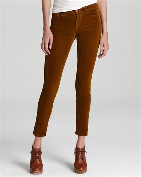 J Brand Pants Low Rise Skinny Corduroy In Moss In Brown Moss Lyst