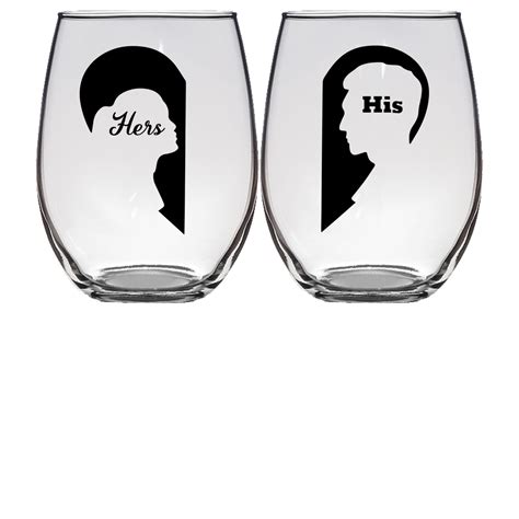Hers And His Stemless Wine Glass Set Of 2 Laser Etched Freedom Look
