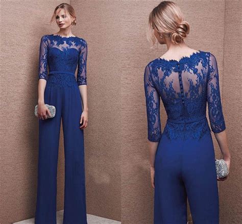 wedding formal custom mother of the bride jumpsuits navy blue chiffon suits 2018 mother br