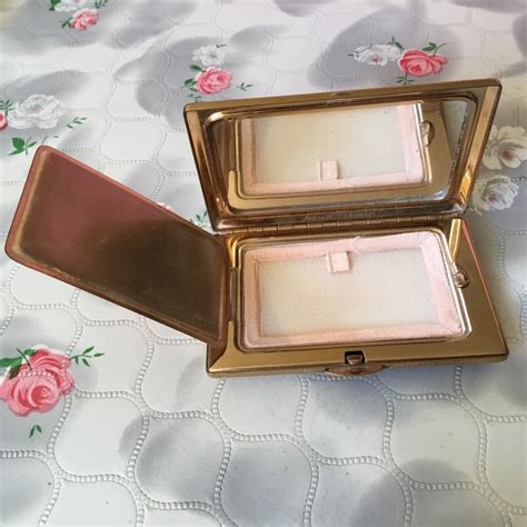 vintage melissa gold tone powder compact c1950s for loose powder rectangular handbag makeup