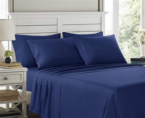 plain microfiber bed sheet set queen navy blue deep pocket bed sheet set 1800 series 4 pieces