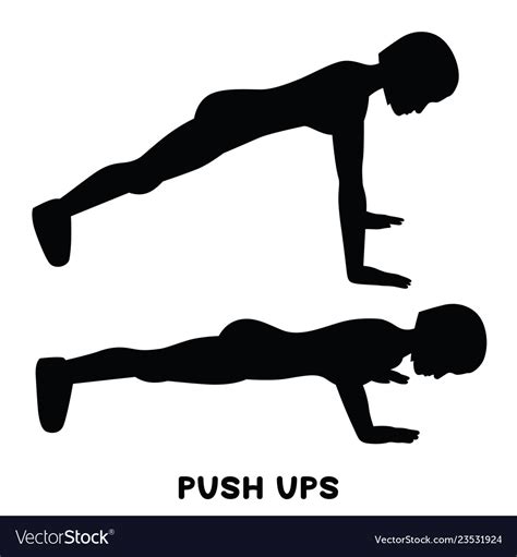 Push Ups Sport Exersice Silhouettes Of Woman Vector Image