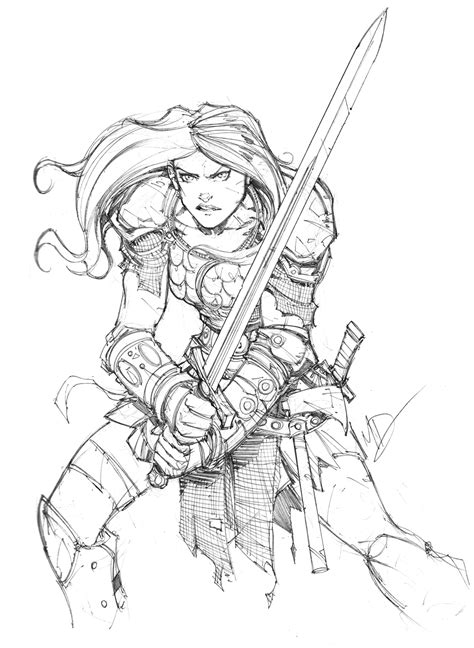 Red Sonja Sketch By Max Dunbar On Deviantart Warrior Drawing Fantasy