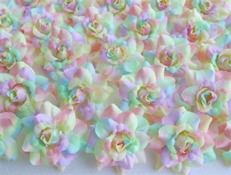 Icrafy 50 Silk Rainbow Pastel Tones Roses Flower Head 1