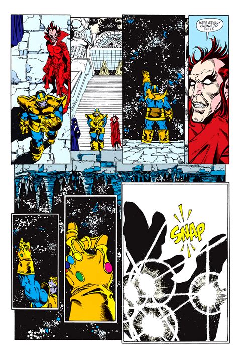 Thanos, exiled since his defeat during the infinity gauntlet event, learned of the magus' plans and set out to aid adam warlock and the heroes in defending the universe. thanos snap - QuirkyByte