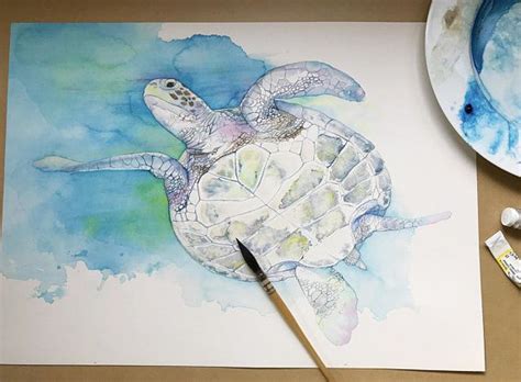 Sea Turtle Print ST26118 Sea Turtle Watercolour Painting Sea Turtle