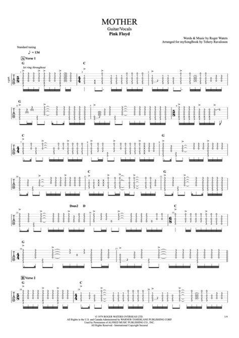 Mother By Pink Floyd Guitar And Vocals Guitar Pro Tab