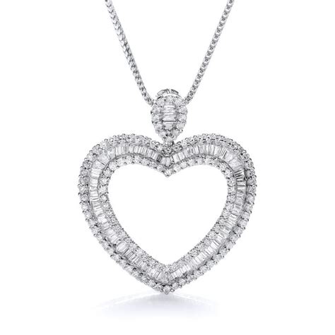 18ct white gold baguette and brilliant cut diamond heart pendant