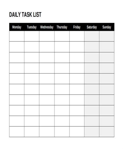 Free 9 Daily List Templates In Ms Word Pdf