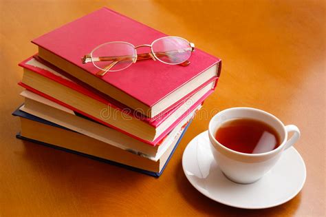 Cup Of Tea Glasses And Stack Of Books Stock Image Image Of Knowledge