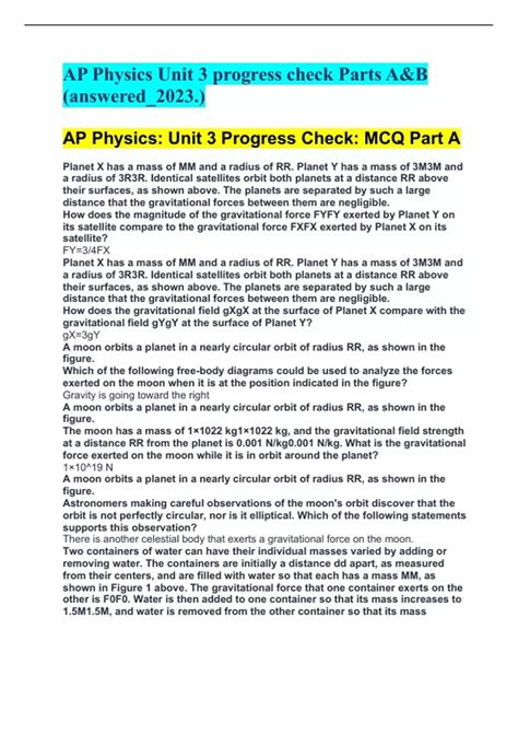 AP Physics Unit 3 progress check Parts A&B (answered_2023.) - AP