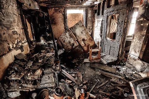 The Kitchen In An Abandoned House Due To Fire Damage Where An