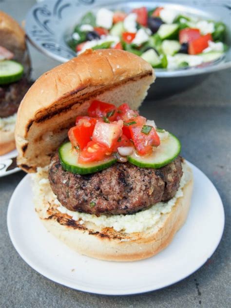 Lamb Burgers With Feta Sauce And Minted Tomato Salsa Caroline S Cooking