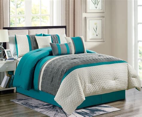 Enas 8 Piece Comforter Set Turquoise And Gray Embroidered Bedding King
