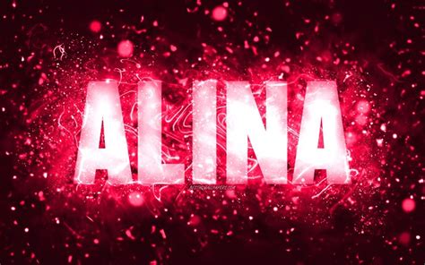 Download Wallpapers Happy Birthday Alina 4k Pink Neon Lights Alina