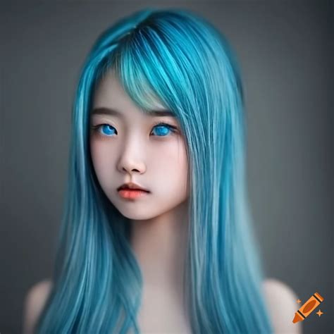 Portrait Of A Girl With Blue Hair And Blue Eyes On Craiyon