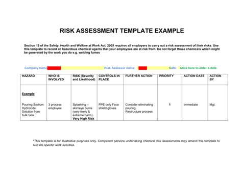Risk Assessment Template Health And Safety Authority