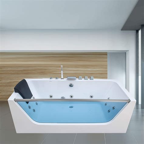 Empava 59 In Acrylic Alcove Whirlpool Bathtub Hydromassage Rectangular Jetted Soaking Tub With