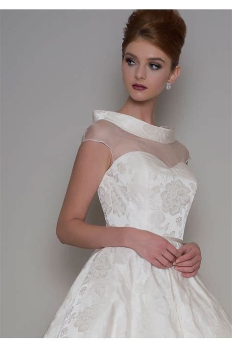 Mabel Tea Length Audrey Hepburn Style Wedding Dress In Brocade