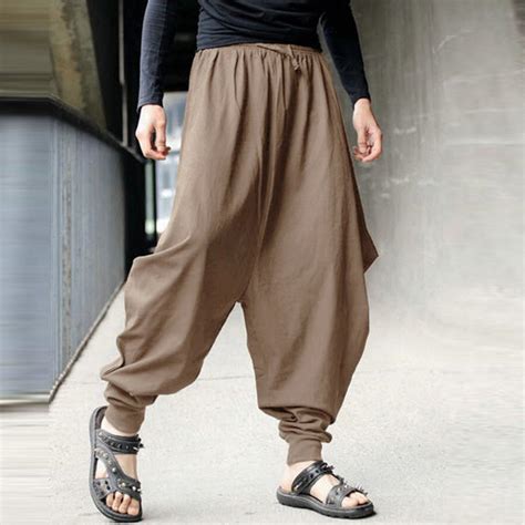 Men Retro Harlan Baggy Hakama Linen Pants Loose Japanese Samurai
