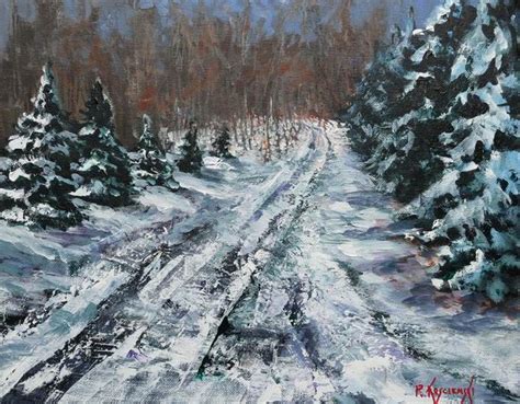 Fine Art By Pat Koscienski Winters Snowy Lane Acrylic
