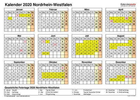 Kalender 2020 Nrw Ferien Feiertage Pdf Vorlagen