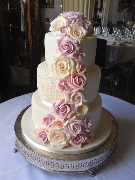 Cascade Roses Wedding Cake In Ivory And Dusky Pink Shades So Pretty