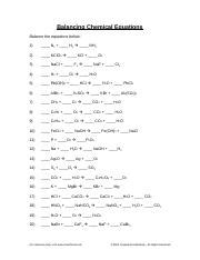 Before attempting to balance the equations, you must first convert the (note: Balancing Chemical Equations Worksheet- Answer key.pdf - Balancing Chemical Equations Answer Key ...